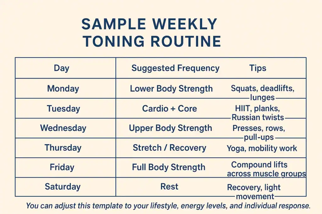 Achieving the Perfect Tone: How Often Should You Exercise for Results? 4 Weekly exercise Tilbury plan graphic