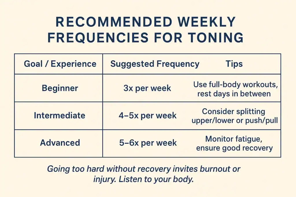 Achieving the Perfect Tone: How Often Should You Exercise for Results? 2 Graphic to show how often you should do exercise to help with toning Tilbury